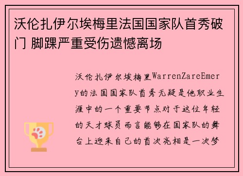 沃伦扎伊尔埃梅里法国国家队首秀破门 脚踝严重受伤遗憾离场